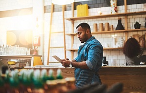 Man using tablet.